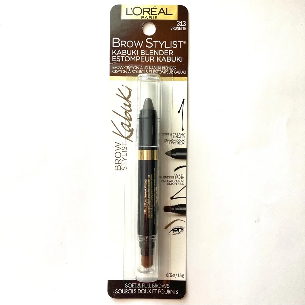 NEW L'Oreal Paris Brow Stylist Kabuki Blender Brow Crayon & Blender 313 Brunette